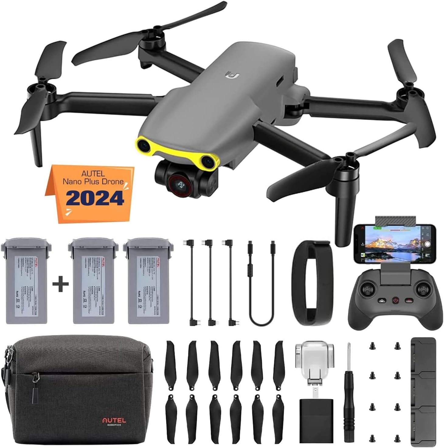 Autel Robotics EVO Nano+ Premium Bundle, 249g Mini Drone with 4K RYYB Camera, PDAF + CDAF Focus, 3-Axis Gimbal, 3-Way Obstacle Avoidance, Nano Plus Fly More Combo, Orange