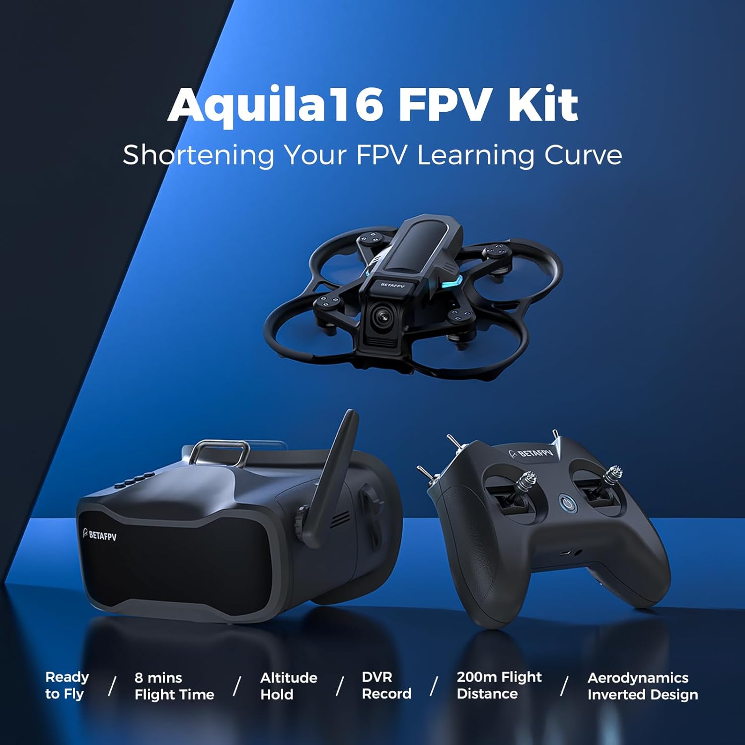 BETAFPV Aquila16 FPV Drone Kit with Altitude Hold, 8Mins Flight, for FPV Beginner to Fly Indoor Outdoor Longer, 3 FlightSpeed Modes, DVR Recording, Simulator Supported, 1S RTF Kit with ELRS 3.0