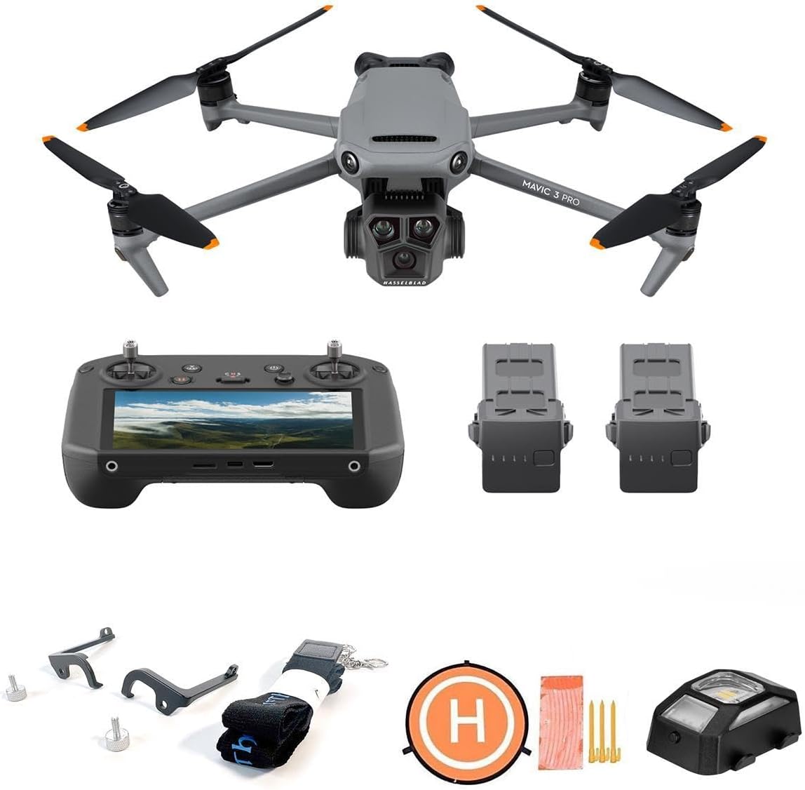 DJI Mavic 3 Pro Drone Fly More Combo with RC Pro, Bundle with LifThor Claw, Landing Pad  Strobe Light