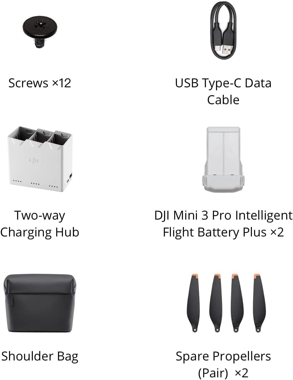 DJI Mini 3 Pro Fly More Kit Plus, Includes Two Intelligent Flight Batteries Plus, a Two-Way Charging Hub, Remote Control, Data Cable, Shoulder Bag, Spare propellers, and Screws, Black