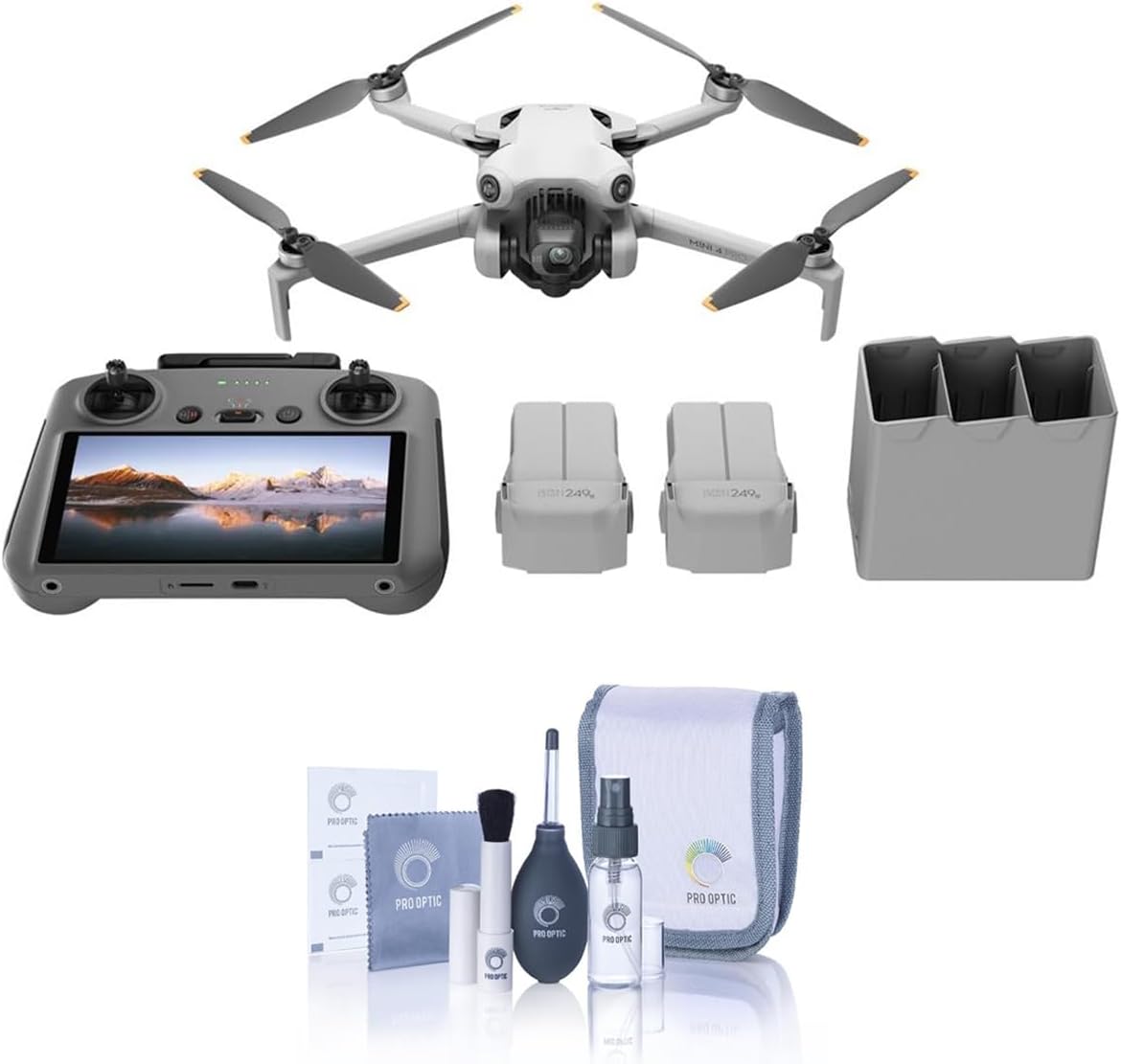 DJI Mini 4 Pro Fly More Combo with DJI RC 2 (Screen Remote Controller), Folding Mini-Drone with 4K HDR Video Camera for Adults, Under 0.549 lbs/249 g, 2 Extra Batteries for 34-Min Flight Time, Cleaner