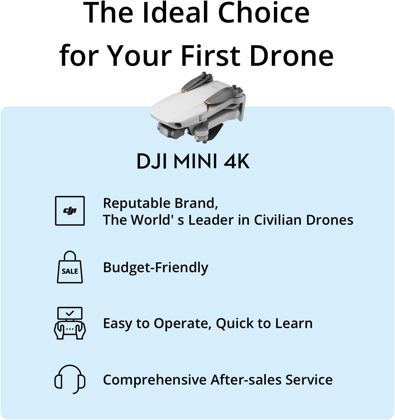 DJI Mini 4K, Drone with 4K UHD Camera for Adults, Under 249 g, 3-Axis Gimbal Stabilization, 10km Video Transmission, Auto Return, Wind Resistance, 1 Battery for 31-Min Max Flight Time