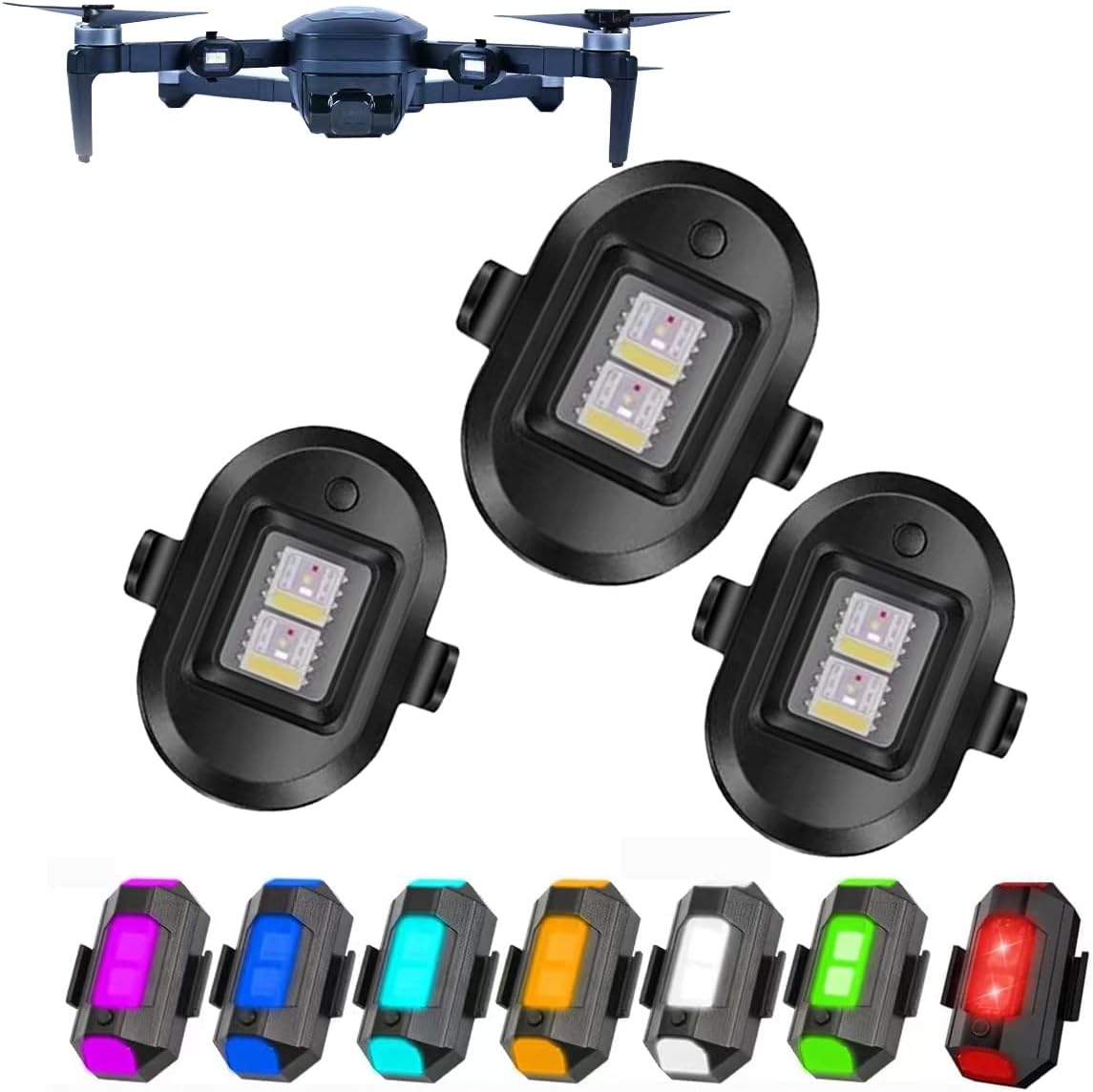 Drone Strobe Lights, Anti-collision strobe Lighting, 0.012 lbs Long Battery Life RGB LED Lights for DJI Mini 2/Air 2S/Mavic Air 2/2 Pro/Mavic Mini/FPV/Phantom/Holy Stone Drone(3 Pack))