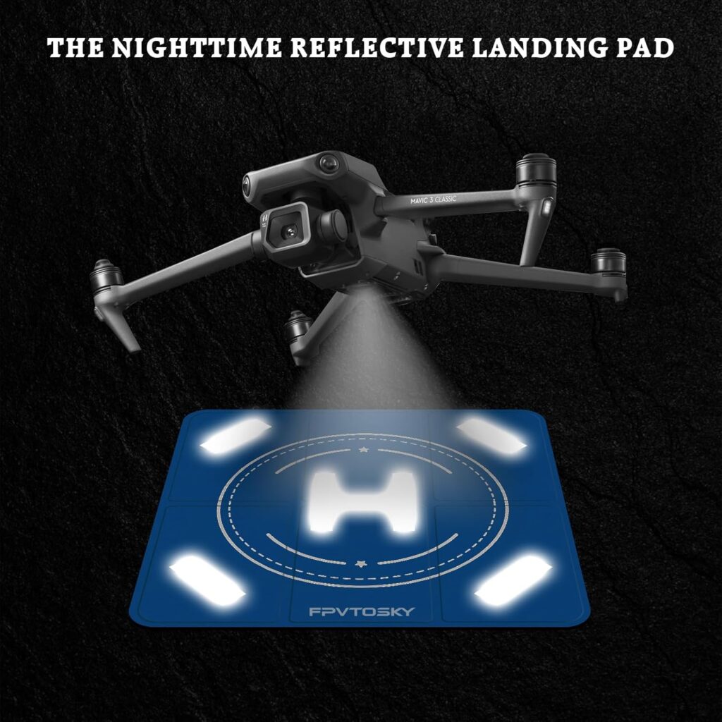 FPVtosky Nighttime Reflective Drone Landing Pad, Portable 20(51cm) Fast-fold Double Sided Waterproof Landig Pad Weighted for DJI Mini 2 SE/Mini 4 Pro/Mini 3/Air 3/Avata 2/FPV/Mavic 3 Pro Drones etc