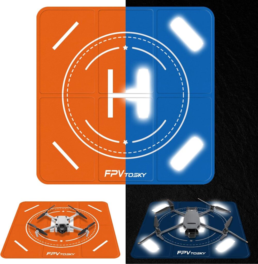 FPVtosky Nighttime Reflective Drone Landing Pad, Portable 20(51cm) Fast-fold Double Sided Waterproof Landig Pad Weighted for DJI Mini 2 SE/Mini 4 Pro/Mini 3/Air 3/Avata 2/FPV/Mavic 3 Pro Drones etc