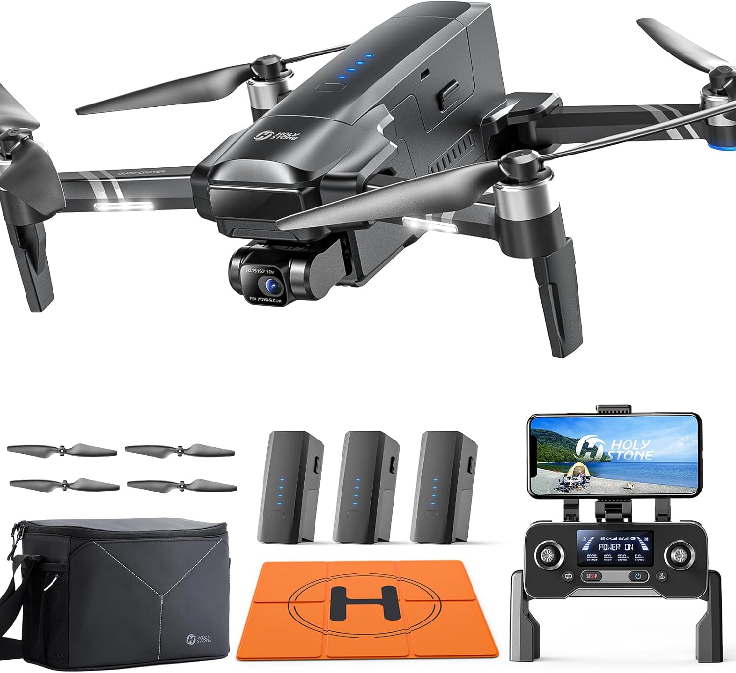 Holy Stone HS600 Drones with Camera for Adults 4K, FAA Remote ID Compliant, 2-Axis Gimbal  EIS Anti Shake, 3 Batteries 84-Min Flight Time, 10000 FT Range Transmission, 4K/30FPS, Drone Landing Pad