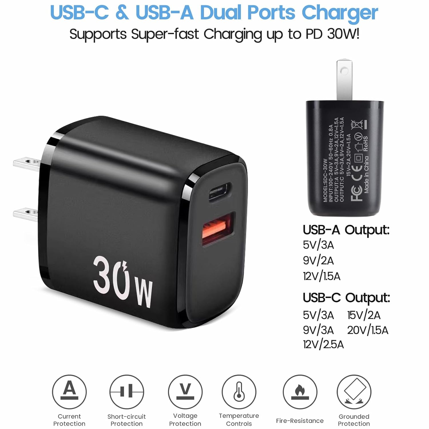 PD 30W 3-in-1 USB C Fast Charger for DJI Mini 4K, Mini 4 Pro, Mini 3 Pro/3, Mini 2 SE, Air 2S, Avata Drones, Dual Port USB + Type C Wall Charger with C to C Charging Cable for DJI FPV Accessories