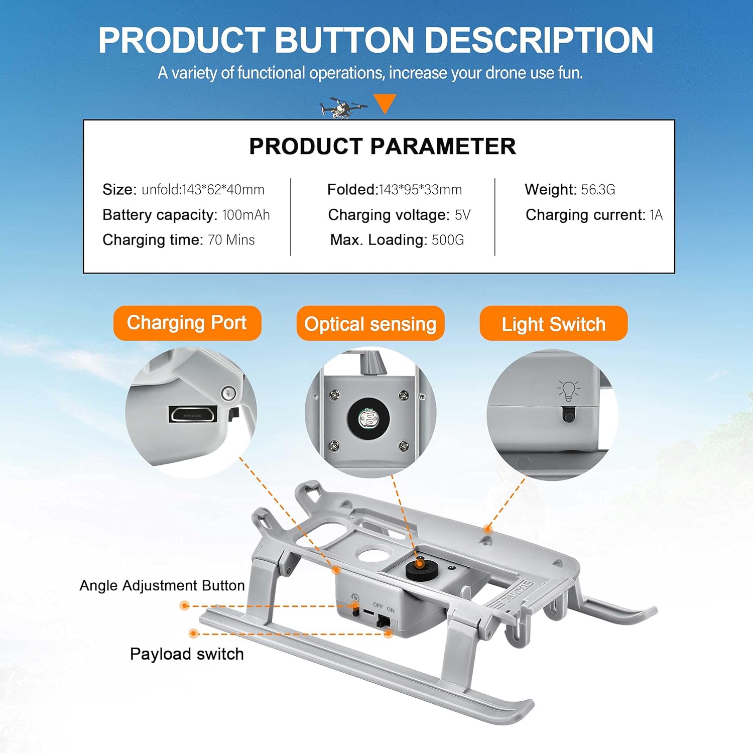 (3 in 1) Tomat Mavic Air 2S Landing Gear with Airdrop System Mavic Air 2 Light Landing Gear Payload/Delivery/Transport Release for DJI Air 2S Wedding Clip/Fishing Line with Bait Ring Thrower