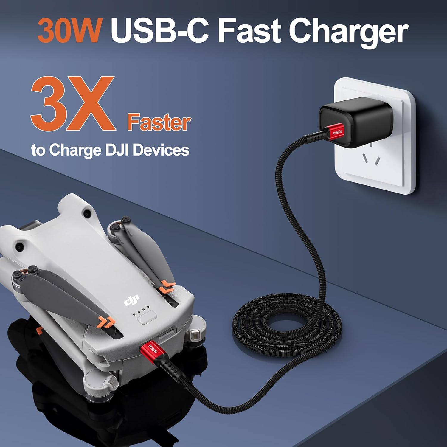 30W USB-C Fast Charger for DJI Neo, Mini 4 Pro, Mini 4K, Mini 3/3 Pro, Mini 2 SE, Avata,Avata 2, Air 3, Air 2S Drones, Type C Wall Charger with USB C to USB C Cable for DJI Drones Accessories - 6.6FT