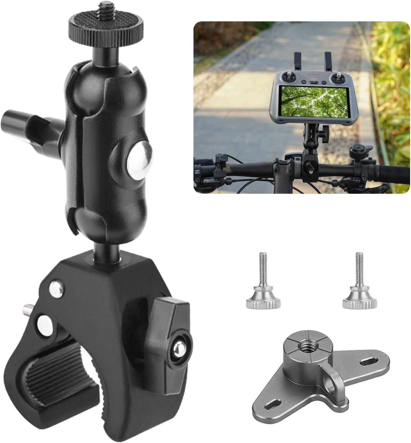 Bike Holder Mount Adapter for DJI RC 2/ RC Controller,360° Dual Ball Head Motorcycle Handlebar Holder Clamp for DJI Mini 4 Pro/Mini 3 Pro/Air 3/Mavic 3 Pro Smart Remote Controller