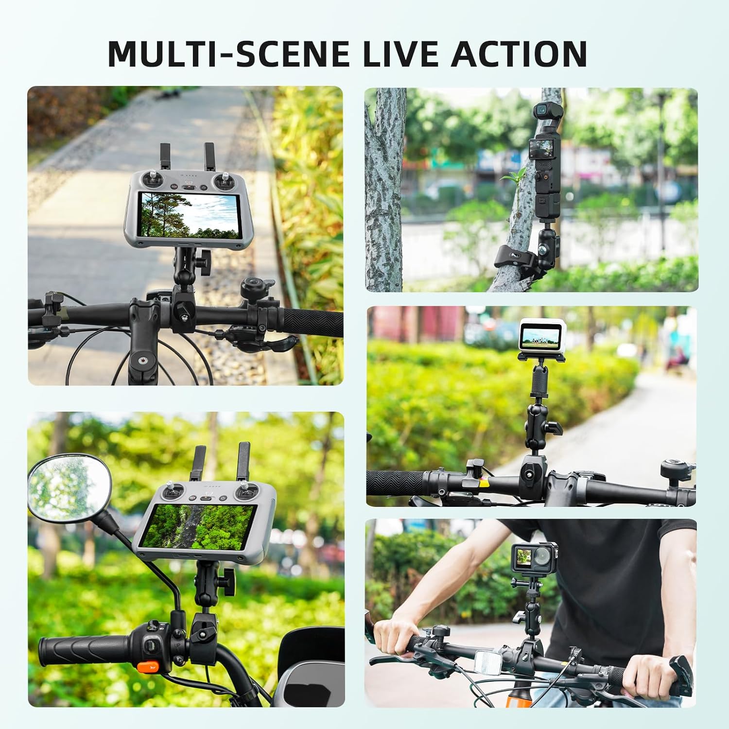 Bike Holder Mount Adapter for DJI RC 2/ RC Controller,360° Dual Ball Head Motorcycle Handlebar Holder Clamp for DJI Mini 4 Pro/Mini 3 Pro/Air 3/Mavic 3 Pro Smart Remote Controller