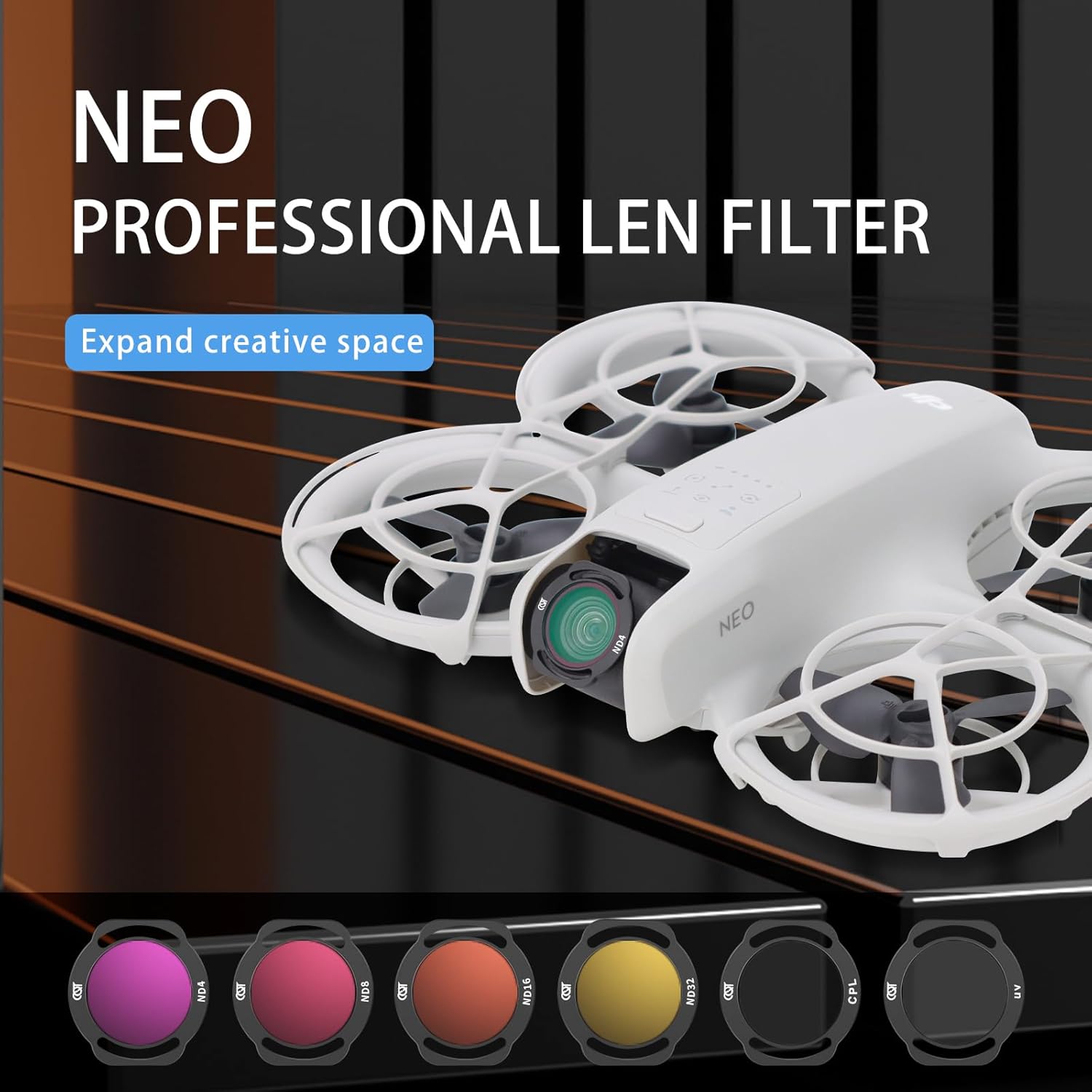 CQT ND Filter Set for DJI NEO, Multi-Layer ND Filter Set for DJI NEO Drone Accessories - (UV CPL、ND8、ND16、ND32、ND64 (UV)