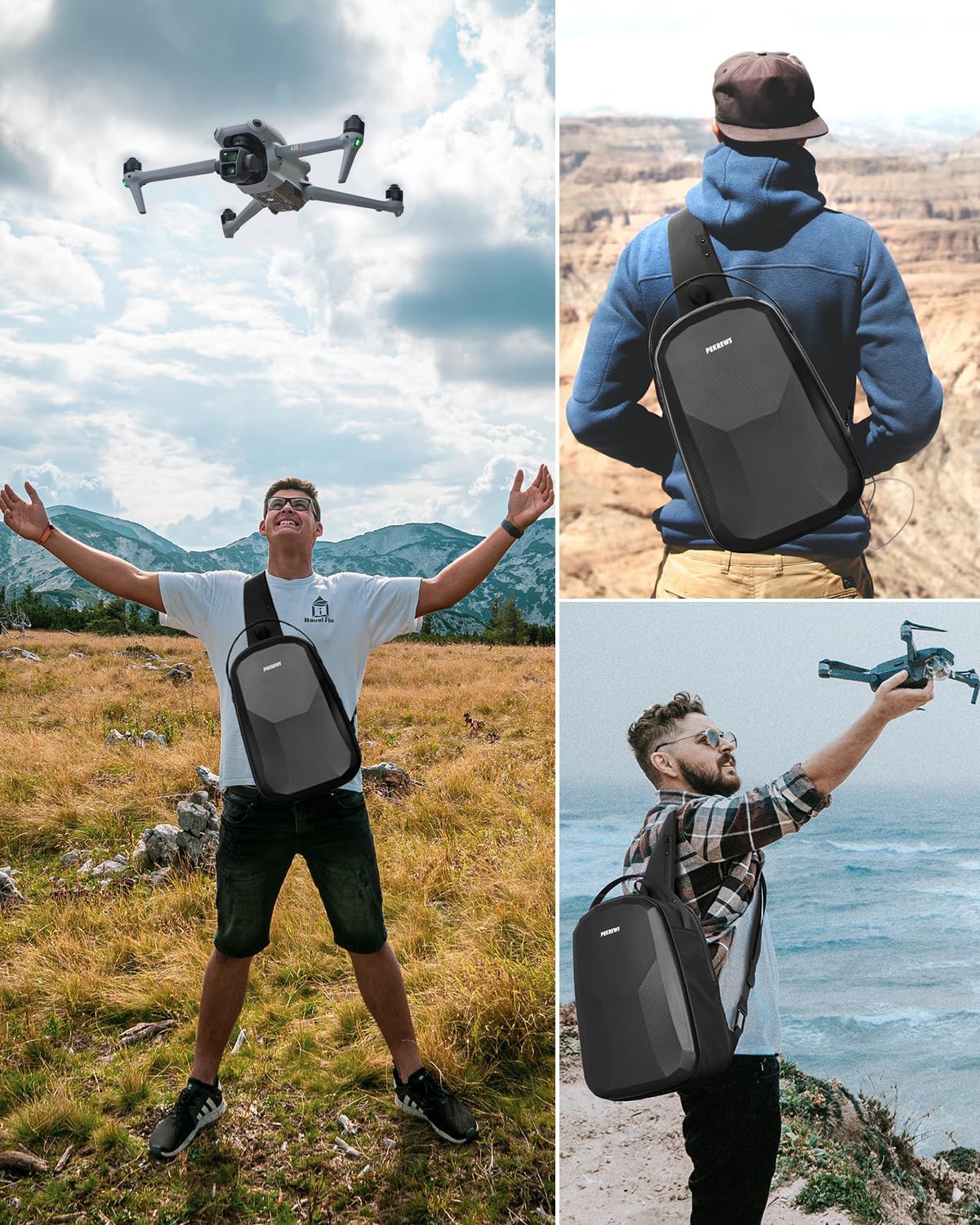 DJI Air 3 Case, Waterproof Hard Carrying Case Portable Travel Drone Bag Sling Backpack Compatible with DJI Air 3 with RC 2/ RC-N2 Controller, Fly More Combo and Accessories, Black (Case Only)