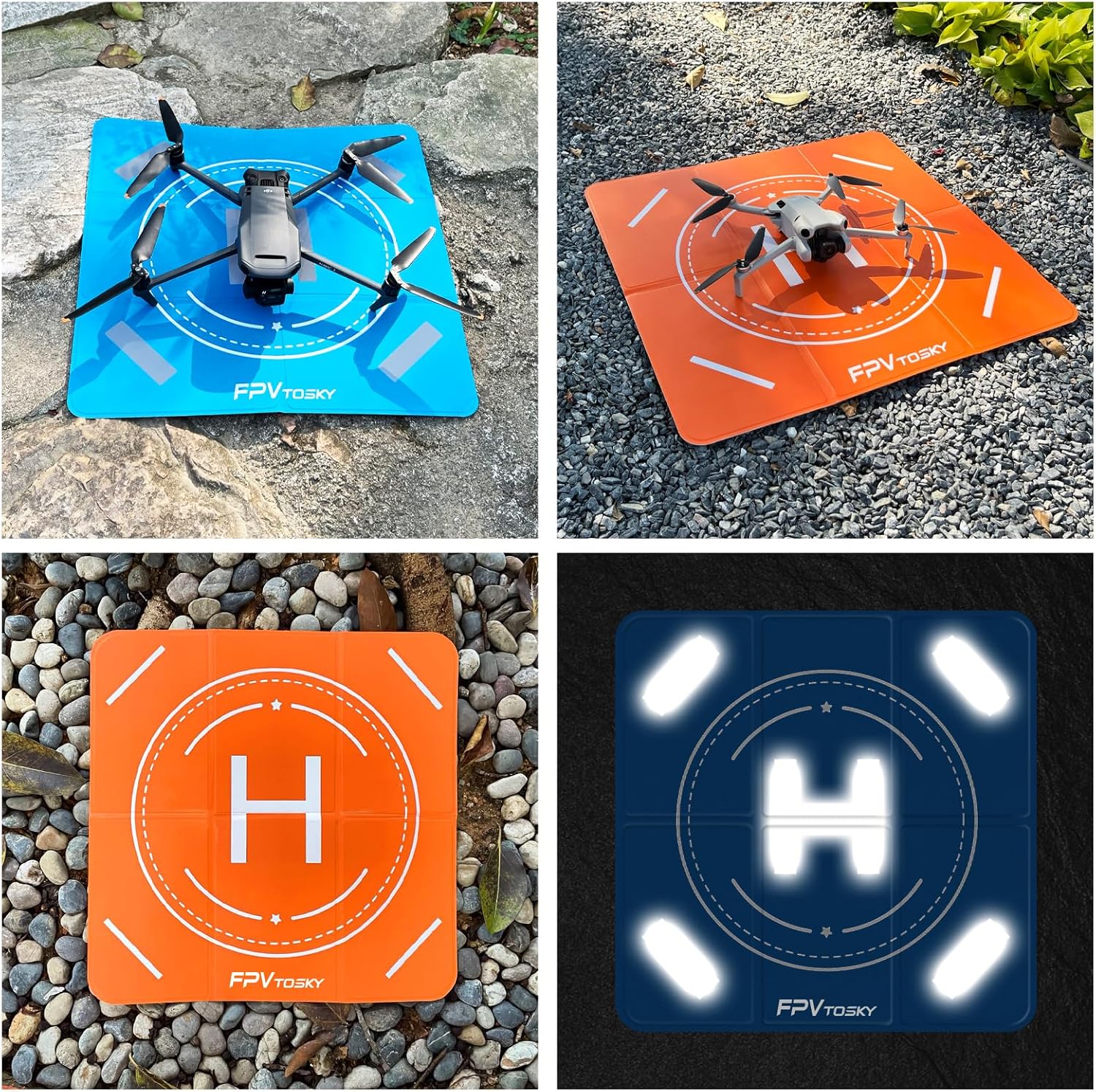 FPVtosky Nighttime Reflective Drone Landing Pad, Portable 20(51cm) Fast-fold Double Sided Waterproof Landig Pad Weighted for DJI Neo/Mini 4k/Mini 4 Pro/Mini 3/Air 2S/Avata 2/Mavic 3 Pro Drones etc