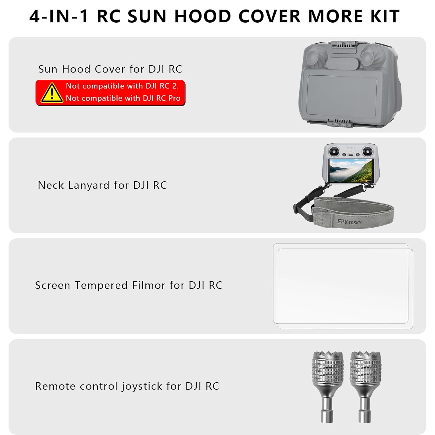 FPVtosky RC Controller More Protector Kit for DJI Mini 3 Pro Accessories,Kit includes RC Sun Hood Cover,RC Lanyard,RC Screen Protection x 2,DJI RC Accessories,DJI Mavic 3 classic/Air 2s Accessories