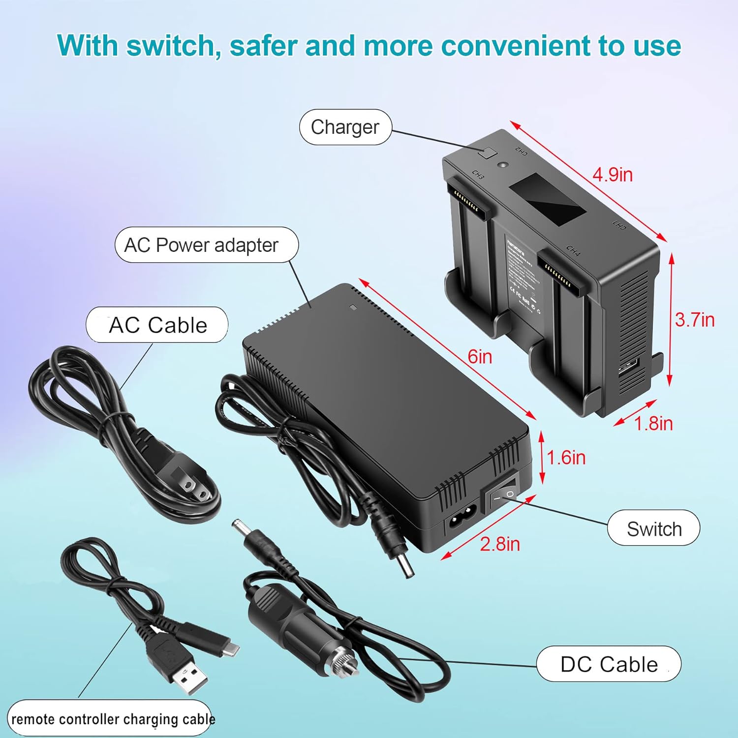 Hanatora Air 2S,Mavic Air 2 Wall  Car Charger Compatible with DJI Air 2S,Mavic Air Battery, 5 in 1 Rapid Multi Parallel Charging Hub Drone Accessories