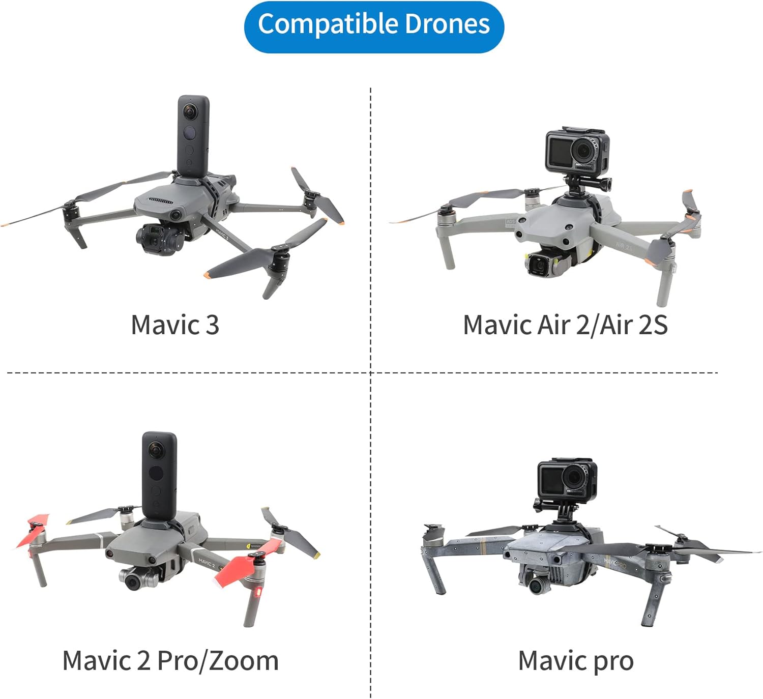 Hanatora Camera Expansion Mount Holder with Adapter for DJI Air 3/2S,Mavic Air 2,Mavic 3,Mavic 2 Pro/Zoom,Mavic Pro,Sports Cameras Connector Bracket Accessories