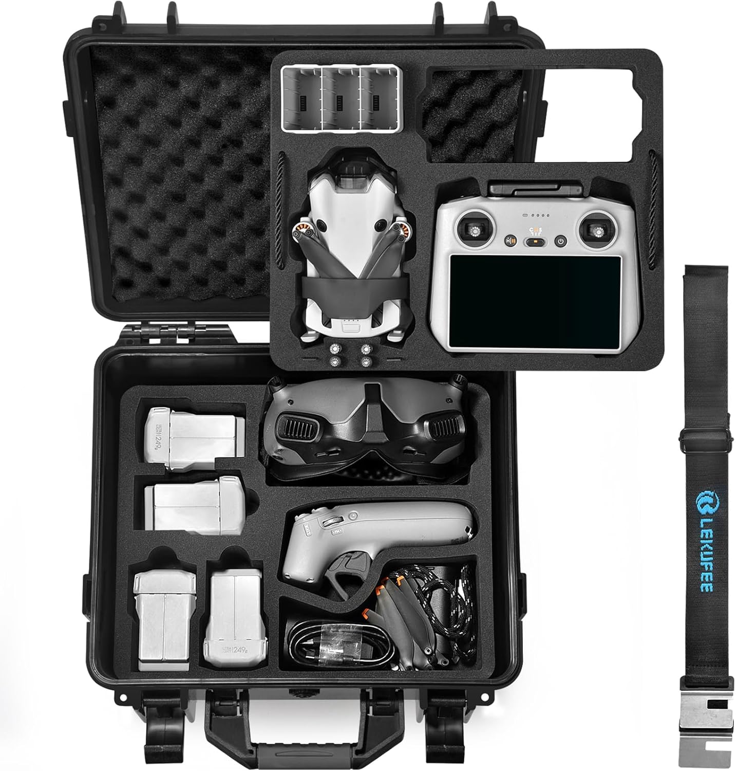 Lekufee Waterproof Hard Case Compatible with DJI Mini 4 Pro/DJI Mini 3 Pro/Mini 3 Drone/DJI RC 2/RC N2/N1/DJI Goggles 2/3/DJI Goggles Integra/DJI RC Motion 2/3 and Accessories(Case Only)