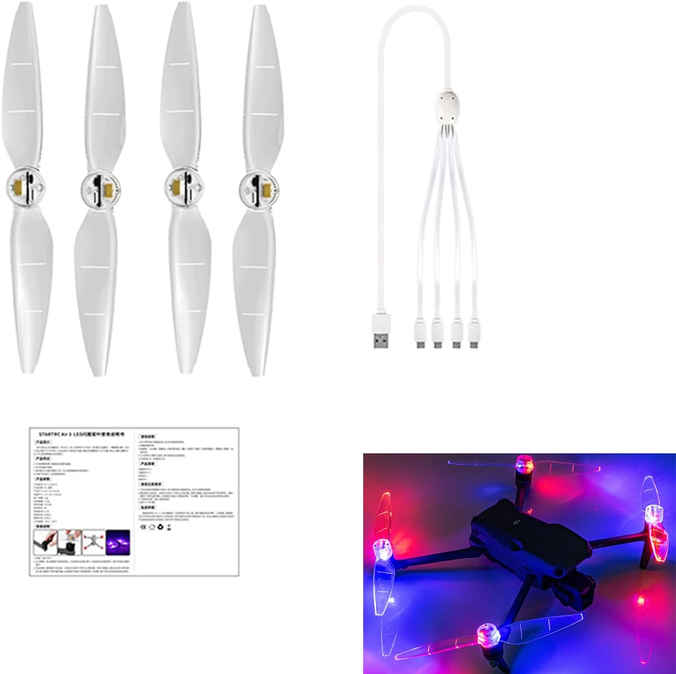 LICHIFIT LED Lights Propellers for DJI AIR 3 Drone Night Flight Flash Paddle Blade Low Noise Prop Accessories