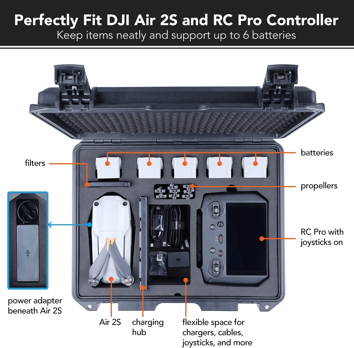 Lykus Titan MA230 Waterproof Hard Case for DJI Air 2S/Mavic Air 2 and DJI RC/RC Pro, Fit DJI RC/RC Pro and RC-N1 Simultaneously [CASE ONLY]