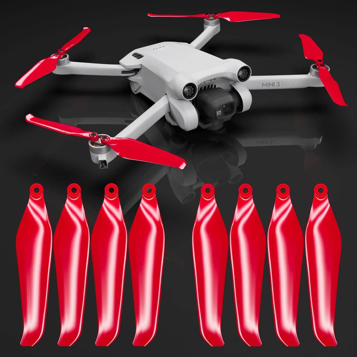 Master Airscrew Stealth Propellers for DJI Mini 3 Pro  Mini 4 Pro - Red, 4 propellers in Set