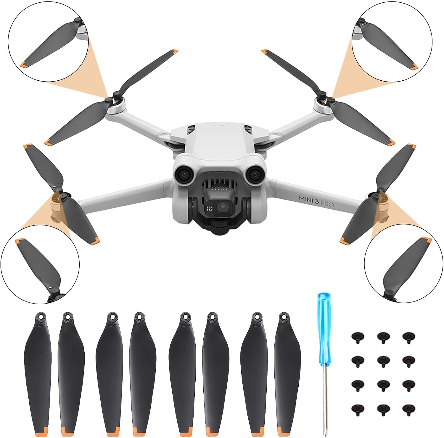 Mini 4 Pro Accessories Bundle: with Propellers Blades Guard Landing Gear Gimbal Protector Leg Extensions Props Holder Strap Lens Cover for DJI Mini 4 Pro Drone Accessories Set