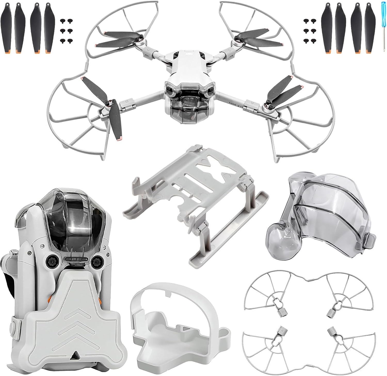 Mini 4 Pro Accessories Bundle: with Propellers Blades Guard Landing Gear Gimbal Protector Leg Extensions Props Holder Strap Lens Cover for DJI Mini 4 Pro Drone Accessories Set