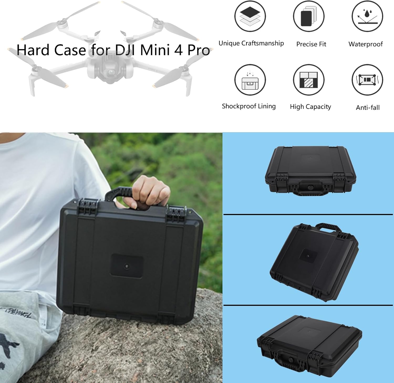 Mini 4 Pro Case-Professional Portable Carrying Case Hard Shell Travel Case for DJI Mini 4 Pro Fly More Combo and Drone Accessories