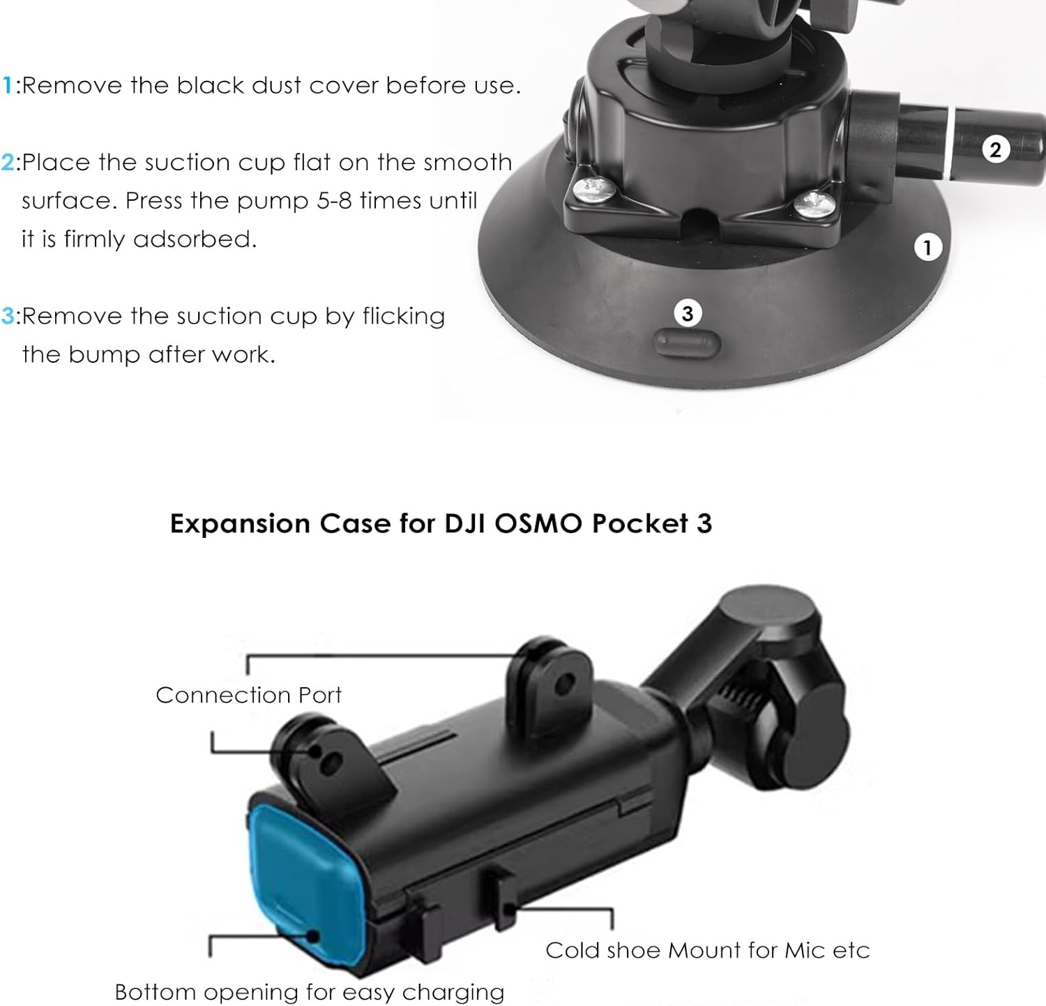 Osmo Pocket 3 Car Mount, Blade Arm Suction Cup Shock Absorbing Car Shooting System with Safety Harness Compatible with DJI Osmo Pocket/Gopro Action Camera