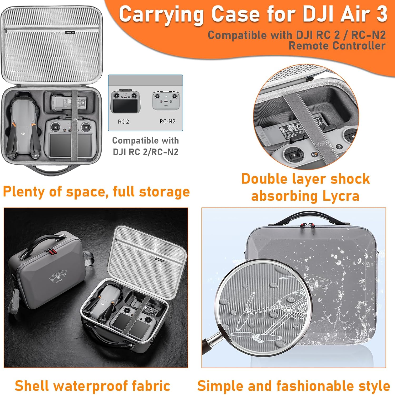 Owoda Air 3 Carrying Case Waterproof Storage Bag Protable Travel Case with Adjustable Shoulder Strap for DJI Air 3 Accessories