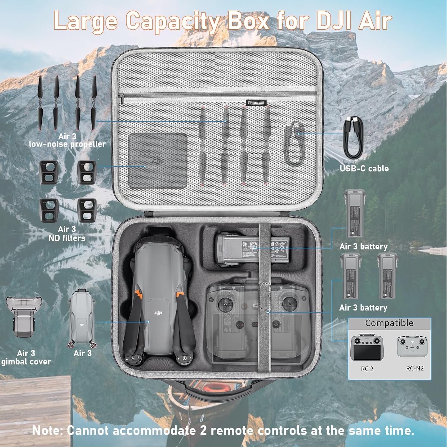 Owoda Air 3 Carrying Case Waterproof Storage Bag Protable Travel Case with Adjustable Shoulder Strap for DJI Air 3 Accessories