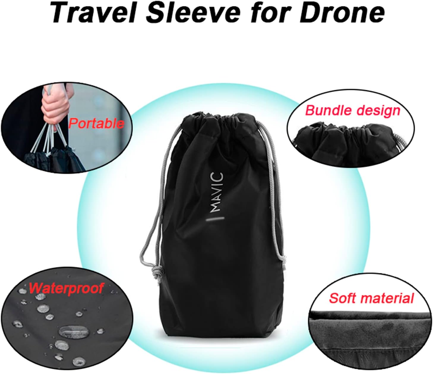 Protective Aircraft Sleeve for Dji Mini 3 Pro/Mini 4 Pro/Mini 3/Air 2/Mini 2/Mavic Pro Drone,RC/RC 2/RC N1 Controller Storage Pocket Carring Bag,Holding Fly More Combo Accessories(Drawstring)