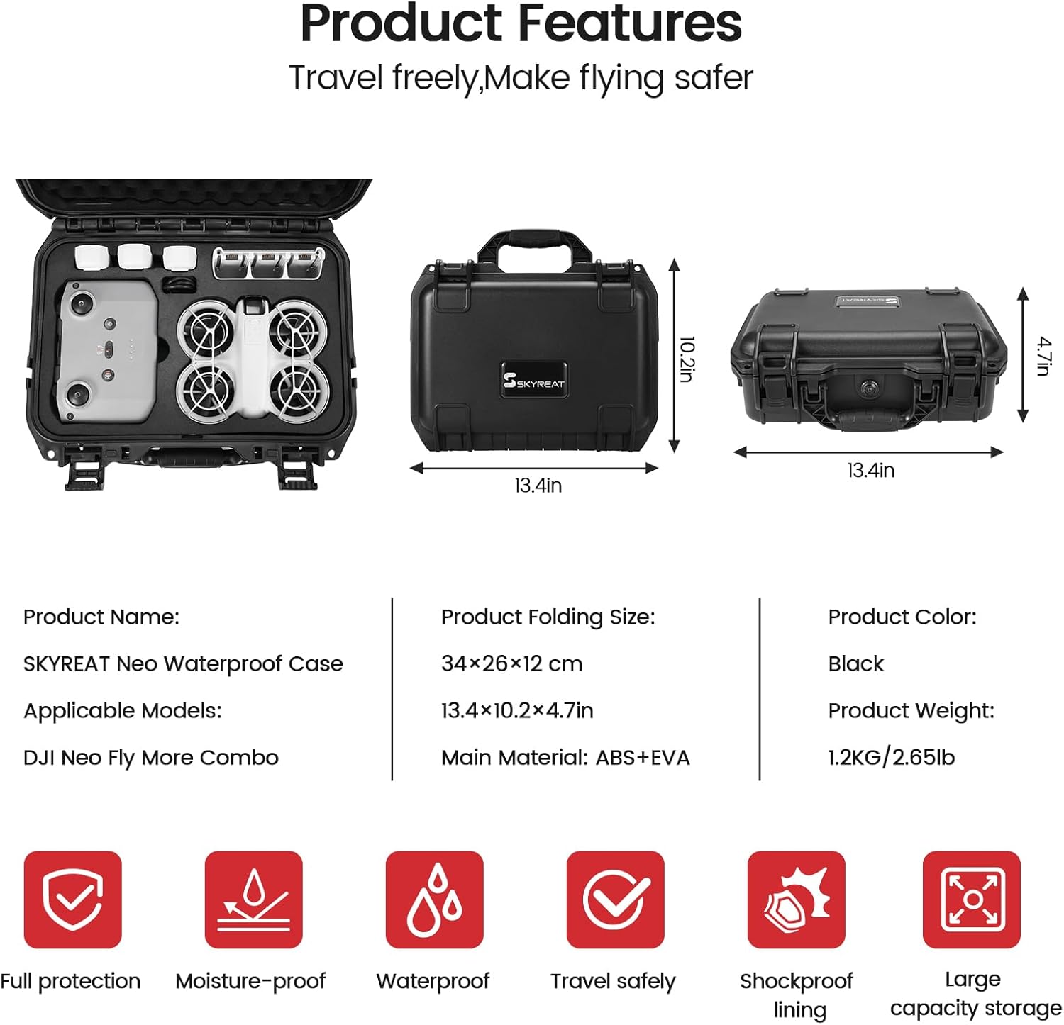 Skyreat Neo Hard Case,Waterproof Carrying Hard Shell Case Shoulder Bag for DJI Neo Fly More Combo with RC-N3 Remote Controller, Intelligent Flight Battery/Charging Hub and Other Accessories