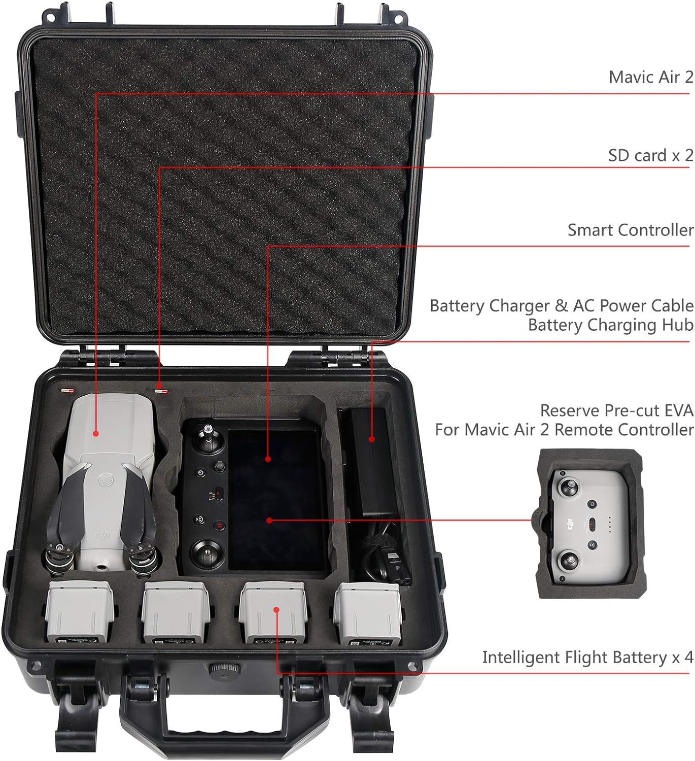 Smatree 13.4L Waterproof Hard Case Compatible with DJI Air 2S / DJI Mavic Air 2 Fly More Combo and Smart Controller(Not Fit for DJI RC Pro Controller)