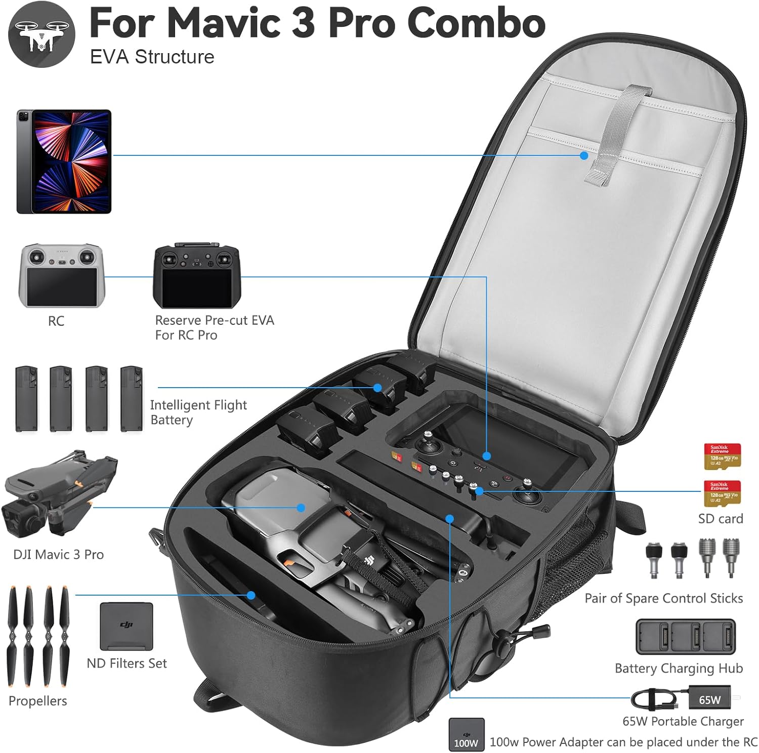 Smatree Professional Backpack Only for DJI Air 3, Waterproof Hard Backpack Bag for DJI Air 3 Fly More Combo/DJI RC 2 and Accessories(Drone and Accessories Not Included)