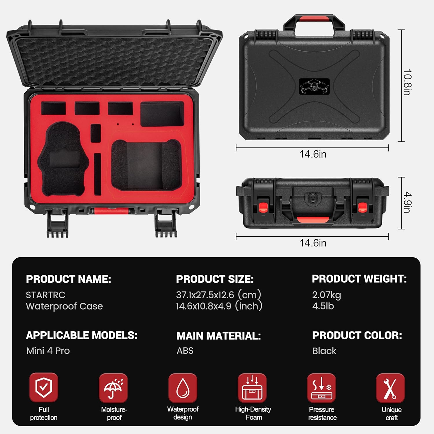 STARTRC Mini 4 Pro Case Waterproof Hard Carrying Case for DJI Mini 3 Pro/Mini 3 Accessories,Travel Case for DJI Mini 4 Pro Fly More Combo (RC2/RC/N1/N2 Controller)