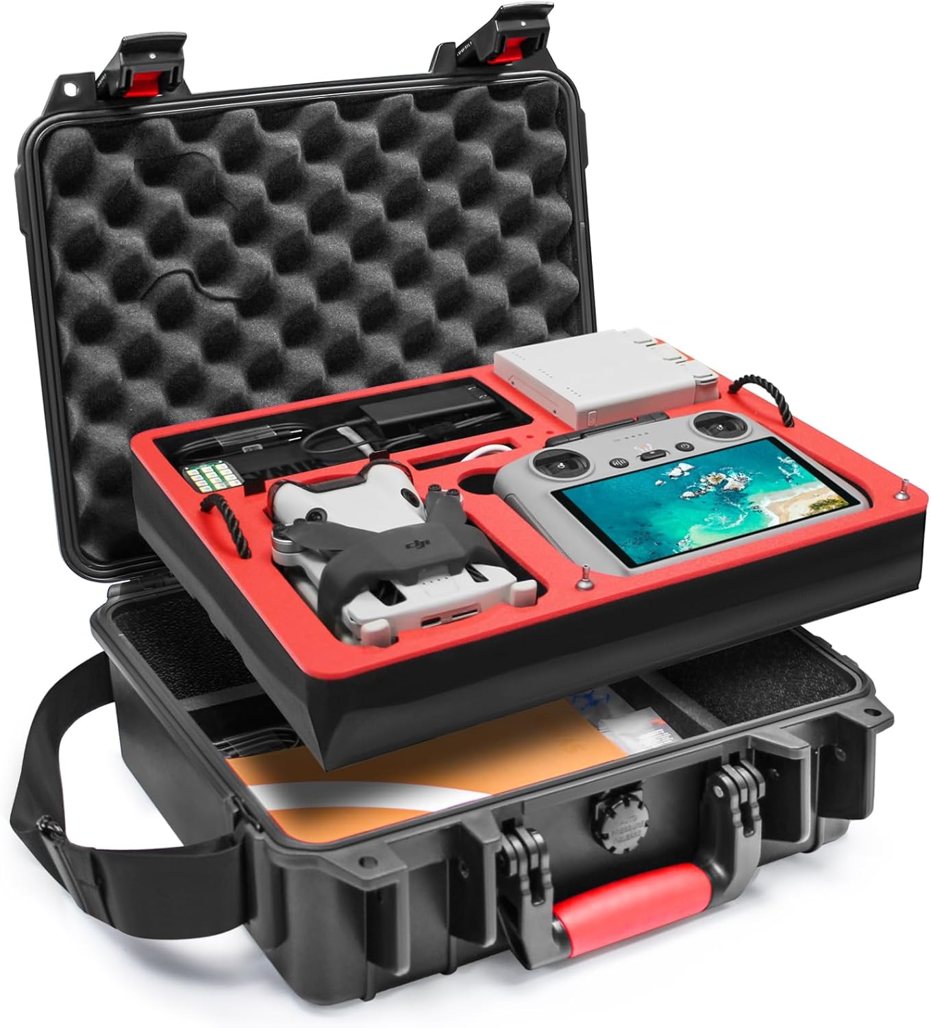 SYMIK P330-MMDL Dual Layer Mini 4 Pro Case, Waterproof Hard Carrying Case for DJI Mini 4 Pro/Mini 3/Mini 3 Pro Fly More Combo, Fits DJI RC 2/RC, RC-N2/N1, Charger Hub, Tablet Holder, Landing Pad, iPad