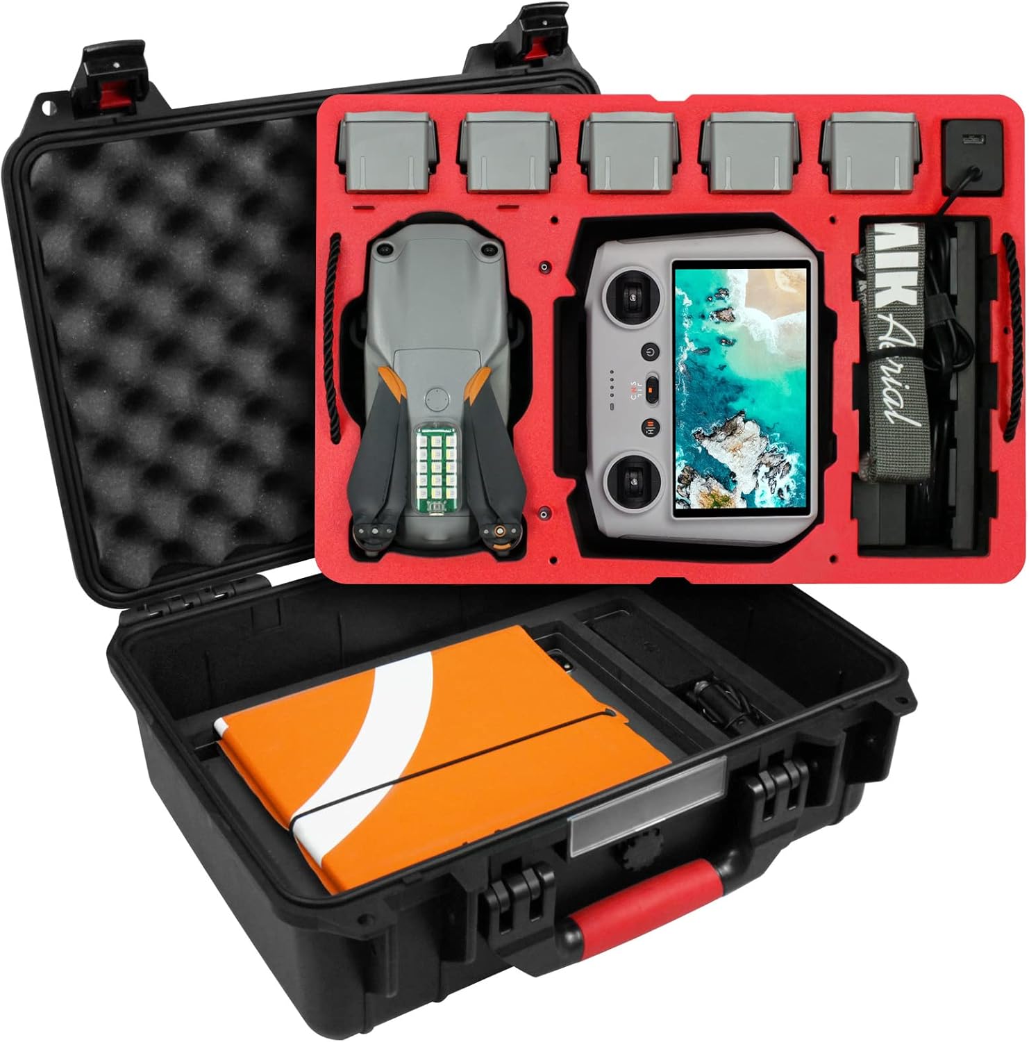 SYMIK P380-MA2DL-V3 Dual Layer Waterproof Hard Carrying Case for DJI Air 2S / Mavic Air 2 Drone/Fly More Combo w/DJI RC/RC Pro/Smart or RC-N1 Standard Controller, Landing Pad, iPad, Accessories