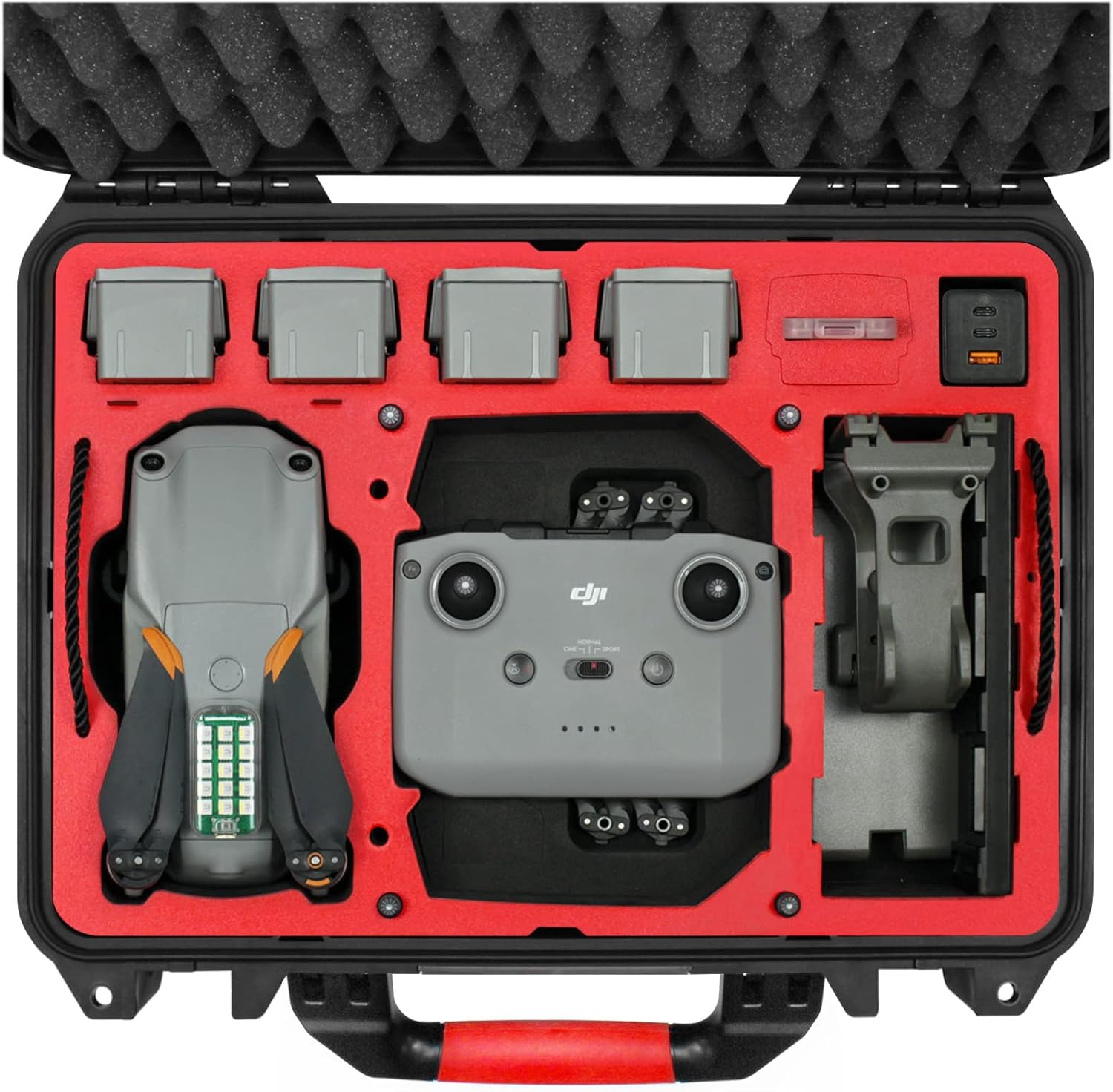 SYMIK P380-MA2DL-V3 Dual Layer Waterproof Hard Carrying Case for DJI Air 2S / Mavic Air 2 Drone/Fly More Combo w/DJI RC/RC Pro/Smart or RC-N1 Standard Controller, Landing Pad, iPad, Accessories