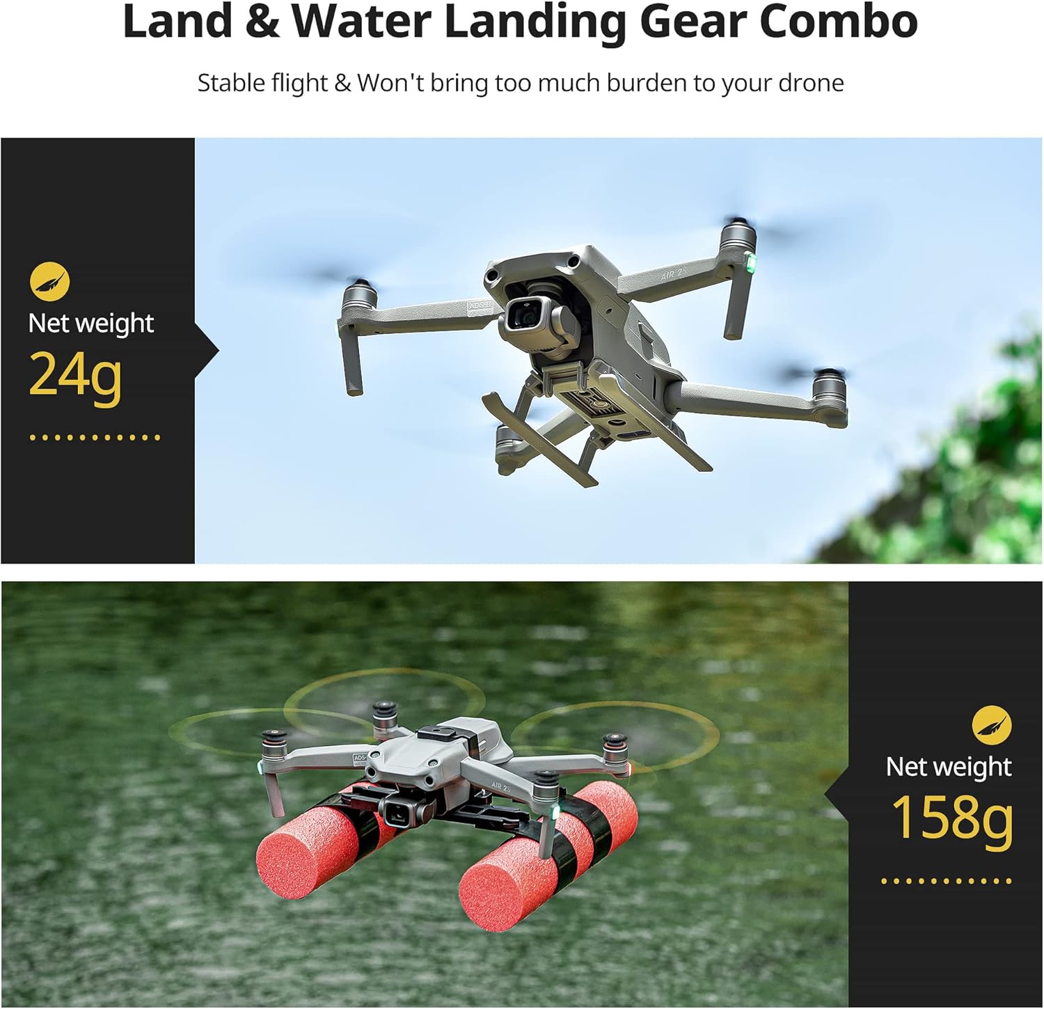 Tomat Air 2S Landing Gear  Water Landing Gear for DJI Air 2S Accessories Foldable Extension Landing Legs Combo for DJI Air 2S