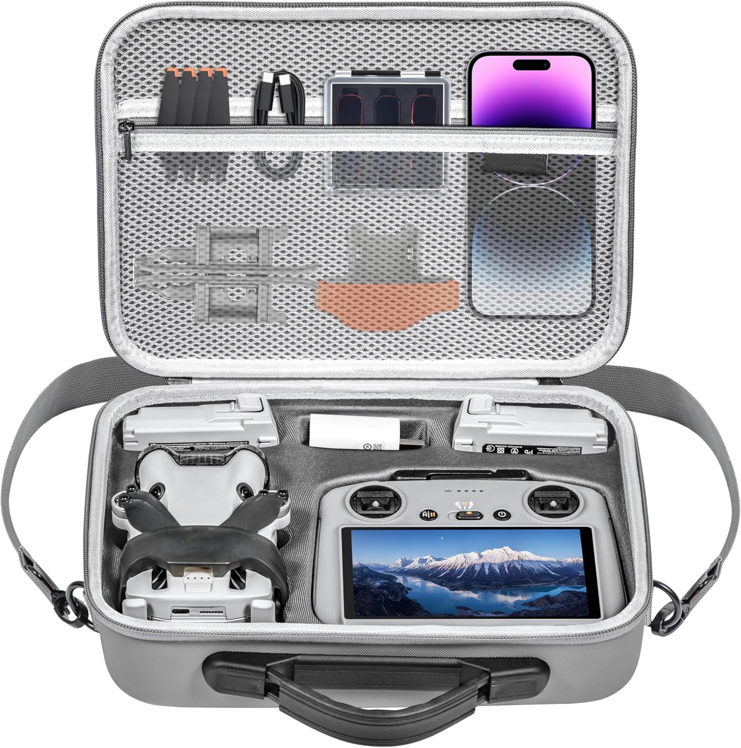 Tomat Mini 4 Pro Carrying Case, Portable Travel PU Leather Storage Shoulder Bag for DJI Mini 4 Pro Fly More Combo RC2 / RC-N2 Accessories Compatible with 3 Batteries