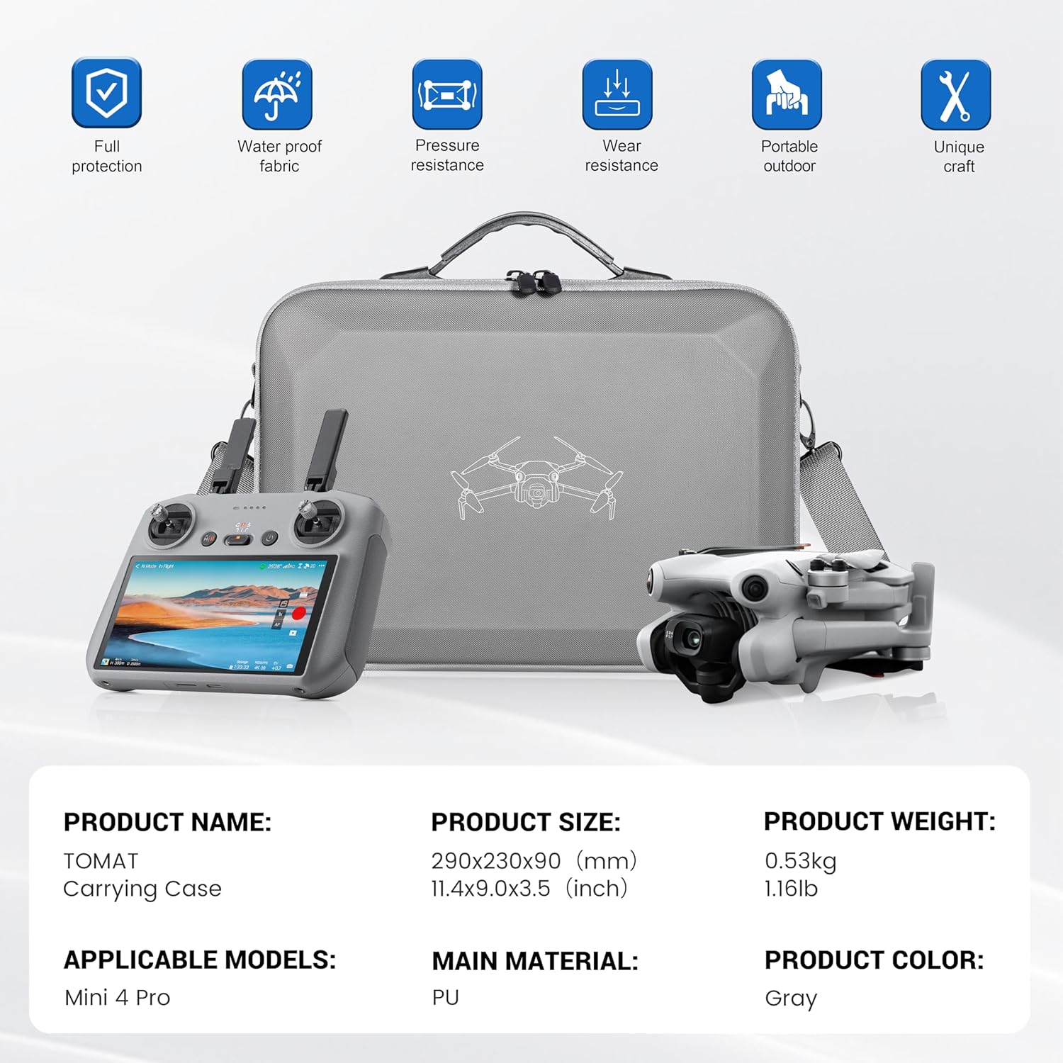 Tomat Mini 4 Pro Carrying Case, Portable Travel PU Leather Storage Shoulder Bag for DJI Mini 4 Pro Fly More Combo RC2 / RC-N2 Accessories Compatible with 3 Batteries