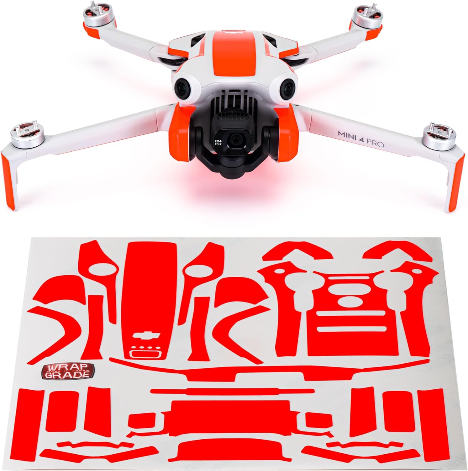 WRAPGRADE Skin Stickers Compatible with DJI Mini 4 Pro | Accent Color (Neon Orange)