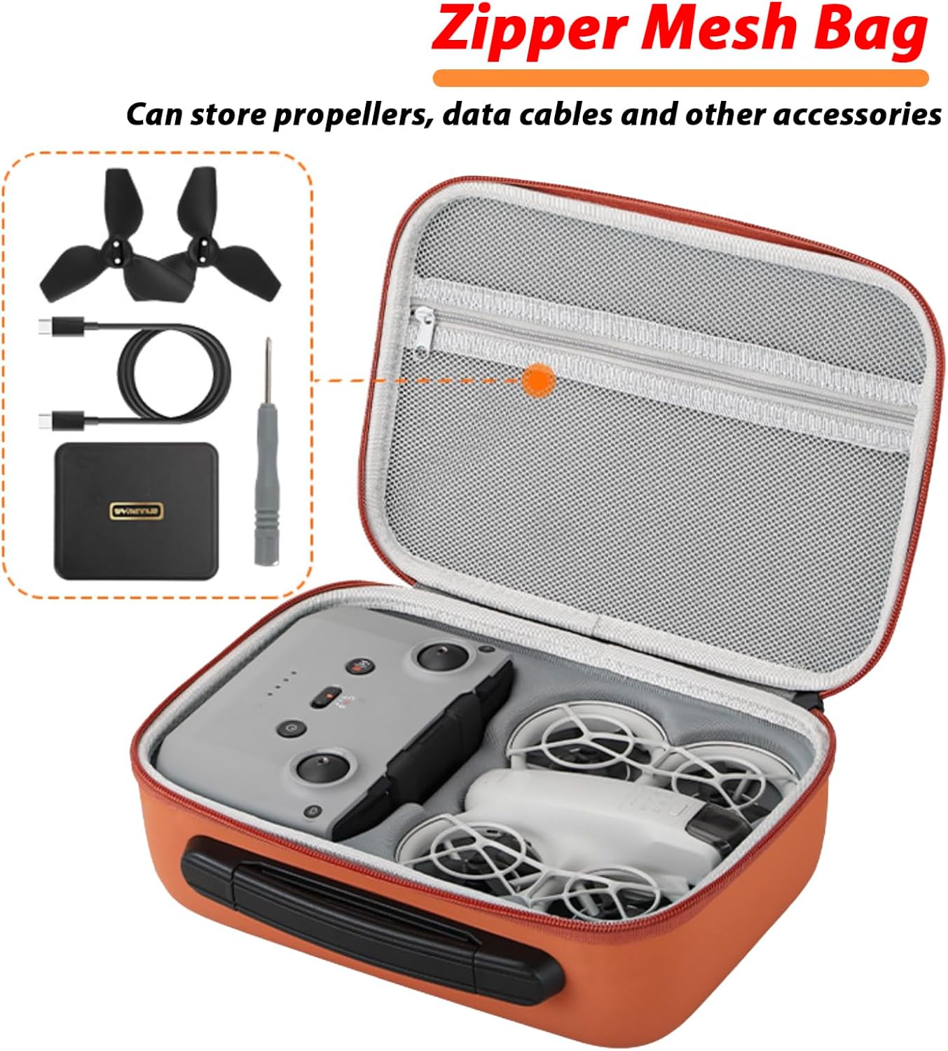 Carrying Case for DJI Neo Mini Camera Drone Combo Cover Accessories Remote Control Battery Charging Hub Propeller Cable Cord Bag Hard Shell (Orange)