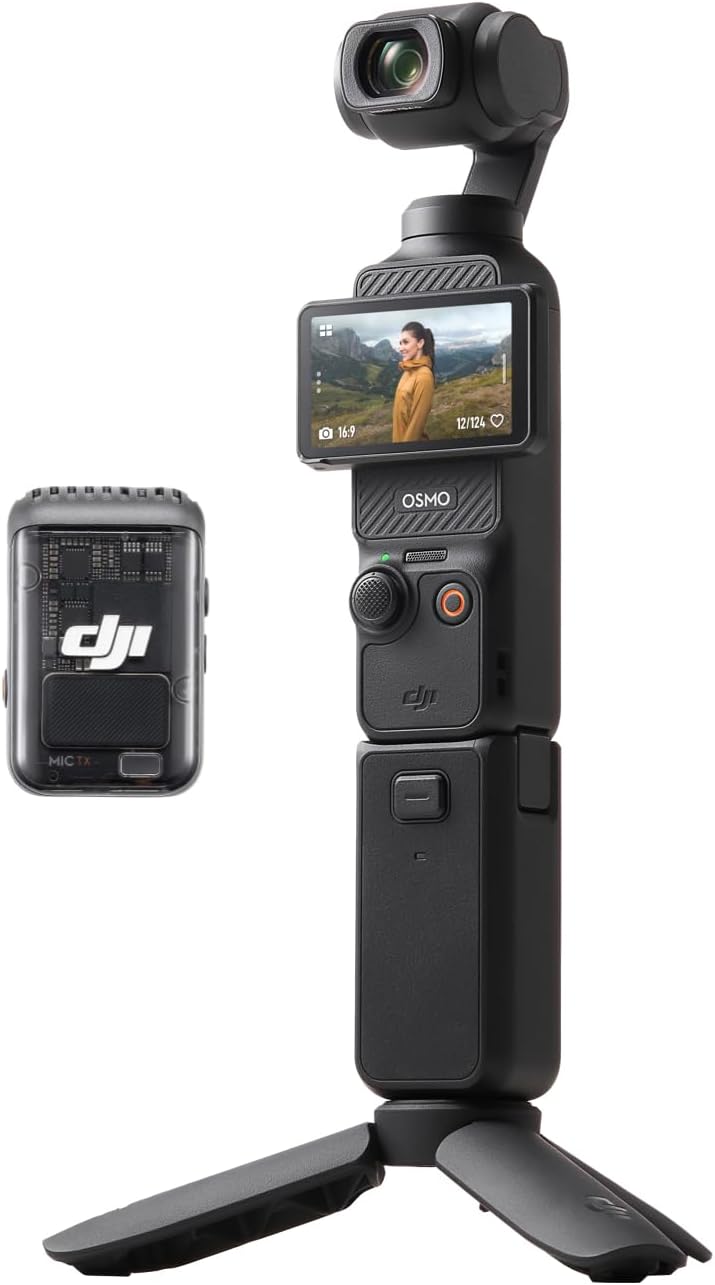 DJI Osmo Pocket 3 Creator Combo, Vlogging Camera with 1 CMOS 4K/120fps Video, 3-Axis Stabilization, Face/Object Tracking, Fast Focusing, Mic Included for Clear Sound, Small Camera for Photography