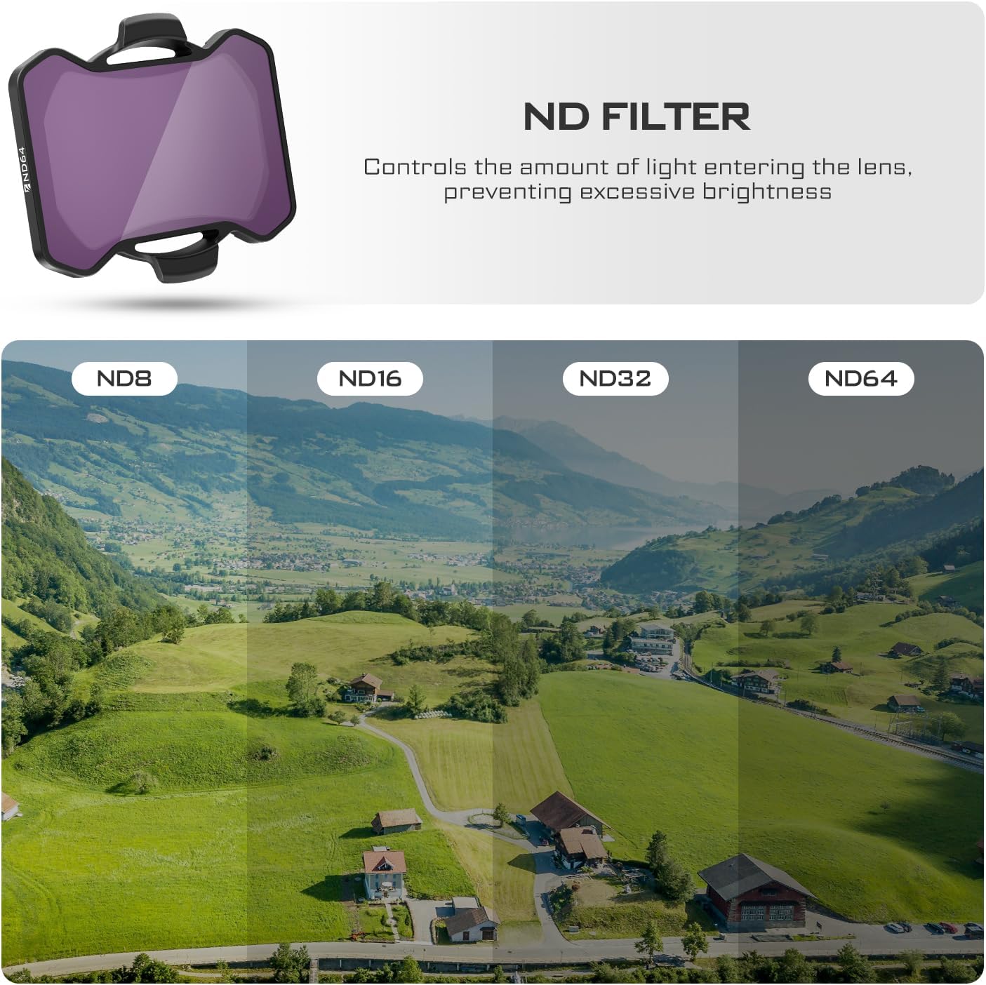 Freewell Standard Day 4Pack ND8, ND16, ND32, ND64 Filters for Avata 2: Enhance Your Aerial Photography