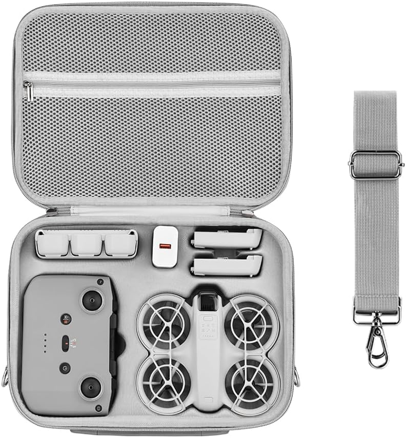 Hard Carrying Case for DJI Neo Drone Travel Organizer Crossbody Bag with Shoulder Strap for DJI Neo Fly More Combo Accessories RC-N3 Remote Controller, Neo Battery, Charging Hub Storage (Gray)