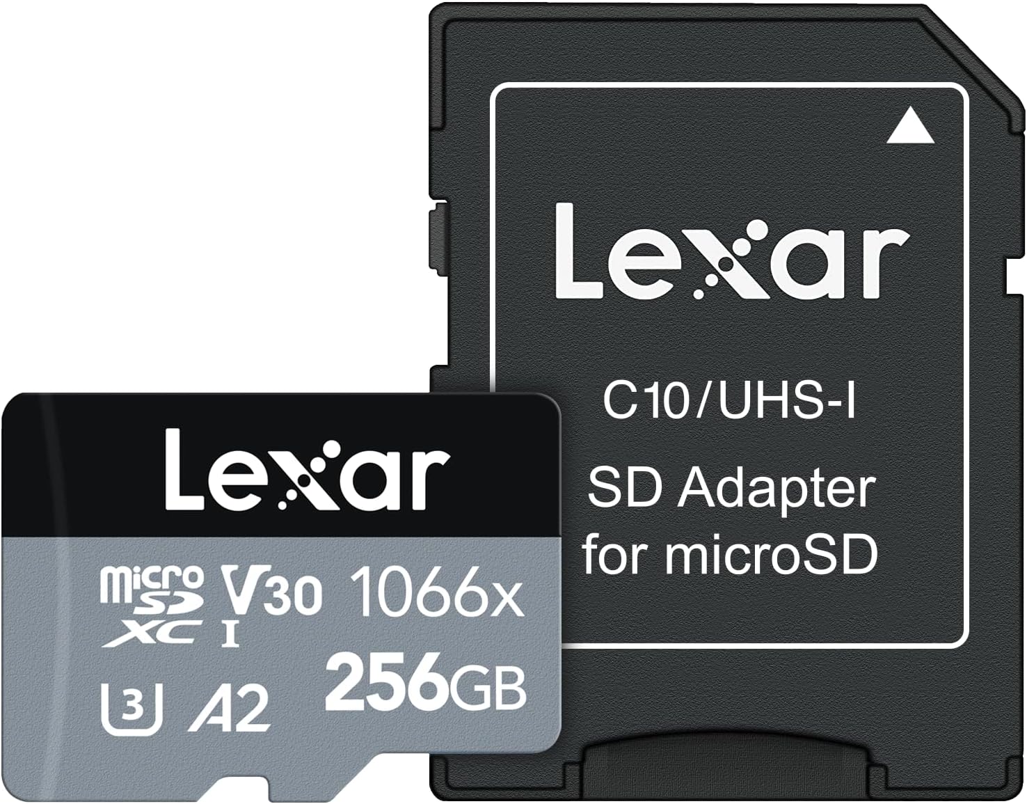 Lexar 256GB Professional 1066x micro SD Card w/ SD Adapter, UHS-I, U3, V30, A2, Full HD, 4K, Up to 160/120 MB/s, for Action Cameras, Drones, Smartphones, Tablets, Nintendo-Switch (LMS1066256G-BNANU)