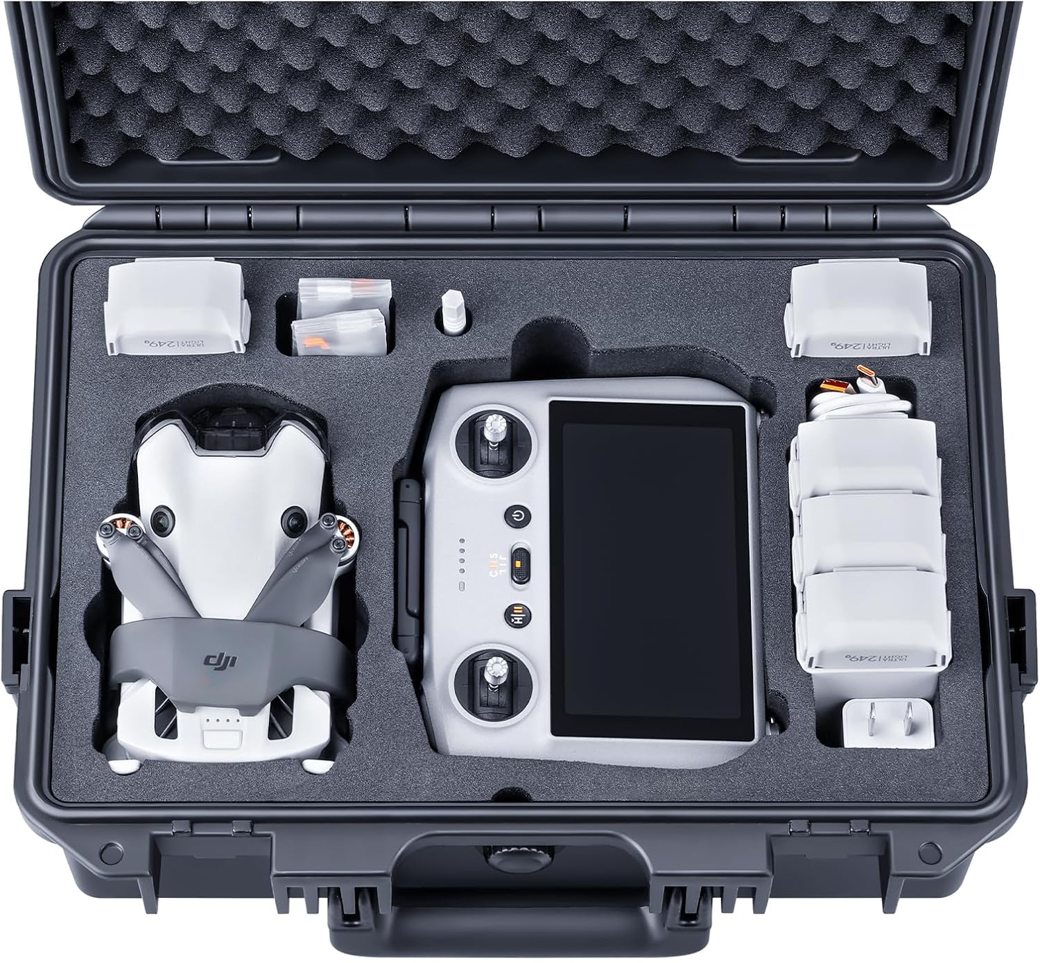 Lykus Titan MM410 Waterproof Hard Case for DJI Mini 4 Pro/Mini 3/Pro and RC2/RC/RC-N2/N1, Support 7 batteries and RC lanyard [CASE ONLY]