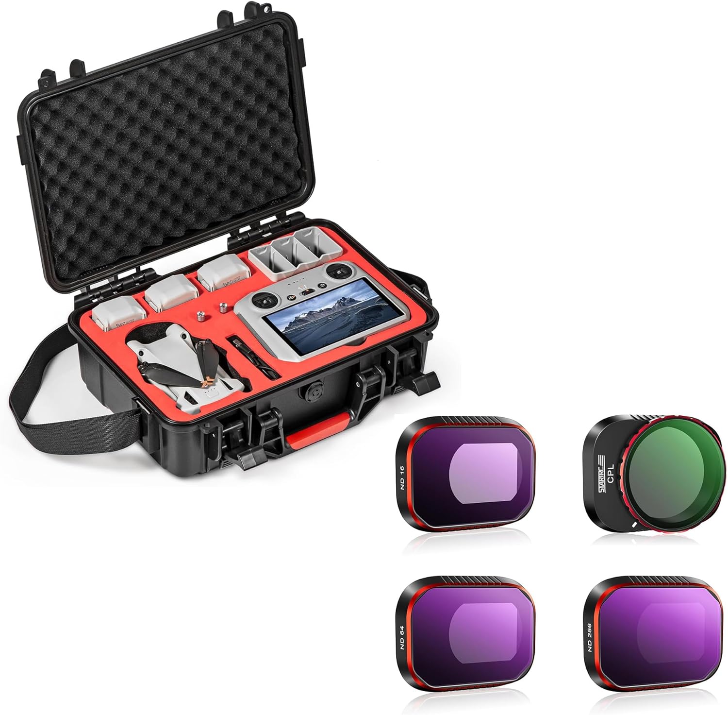 Mini 4 Pro Case Waterproof Hard Carrying Case ND Filter Kit for DJI Mini 4 Pro - 4 Pack ND16 ND64 ND256 CPL Neutral Density Camera Lens Filter Sets for DJI Mini 4 Pro Lens Accessory, Multi Coated HD